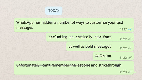 WhatsApp monospace text style