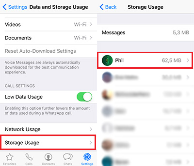 WhatsApp storage usage by chat